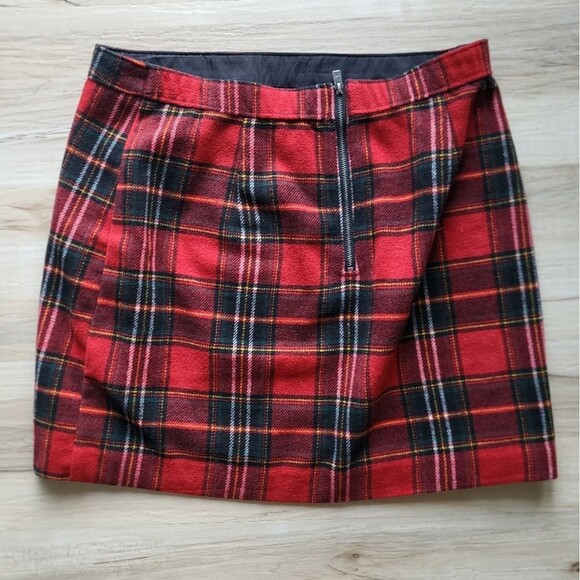 Hollister Women's Mini Skirt Red Checkered Short Ultra High-Rise Wool Blend L - Picture 3 of 7